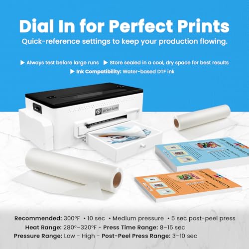 Printium DTF Transfer Film Sheets A4 (8.3 x 11.7 inch) | Premium Plus Instant Peel | Double Matte Anti-Static PET | 50 Pack | Heat Press Paper | ET8550 L1800 XP15000 XP600 R1390 I3200 TX800 5113 - size: Premium+ 50 Sheets