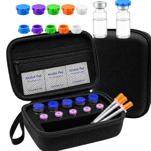Peptide Case for Fridge, Insulin Vial Case for Diabetics - color: Black-10×(1-10ml)+10 Caps