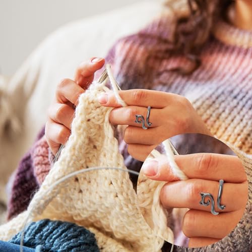 YUXIANLB 4pcs Knitting Crochet Loop Ring for Fingers Metal Open Yarn Guide Crochet Rings Adjustable Braided Faster Knitting Thimbles Holders Accessories for Crochet Mother Grandma Gifts (Cat Style) - color: 2Silver,2Black