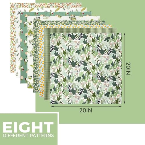 Aubliss 8pcs Fat Quarter Fabric Bundles 20'' x 20'' Cotton Craft Fabric - color: Green Floral
