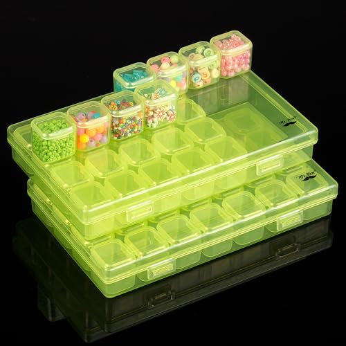 Mr. Pen- Bead Storage Containers, 28 Grids, 2 Pack, Transparent Green - color: Transparent Green, size: 2 Pack-56 Pcs(6.8"x4.4"x1")