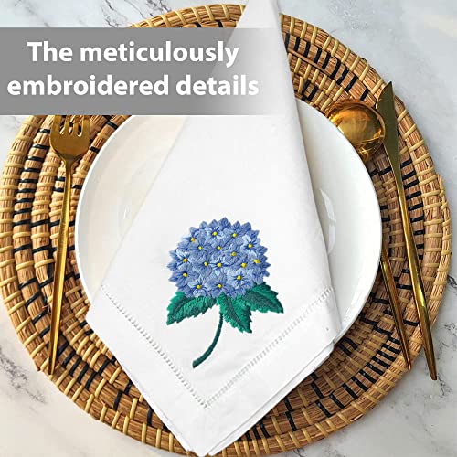 HCRAFT Embroidered Table Napkin, Flower Hydrangea Cloth Napkins Set 4 18x18 - color: Hydrangea