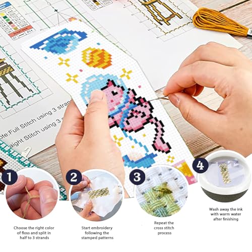 ORIGACH 6 Set Space Cat Cross Stitch Bookmark Kit for Beginner - style: Cats in Outer Space