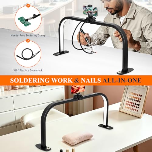 Half Moon Nail Light for Desk with Soldering Clips & Phone Holder - color: Senior Black