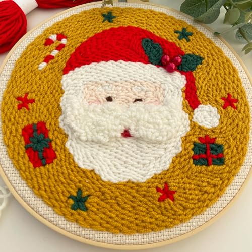 Myfelicity Punch Needle Kit, Punch Needle Kits Adults Beginner,Father Christmas and Christmas Tree Patterns, Complete with a Few Beads - color: red