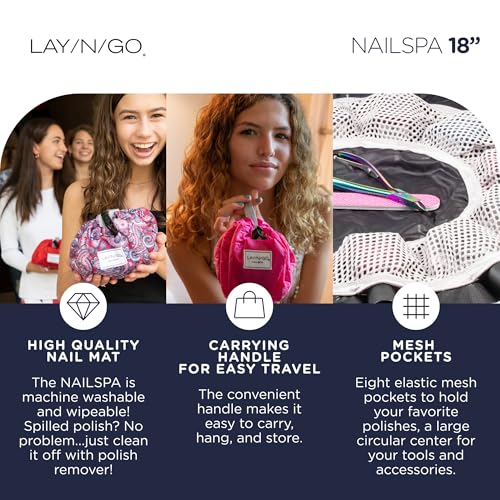 Lay-n-Go NailSpa 18″ Portable Nail Station Supplies & Cosmetic Lay Flat Organizer Bag— Travel Manicure Kit w/Mesh Pockets & Machine Washable (Pink) - color: What A Doll (Pink)