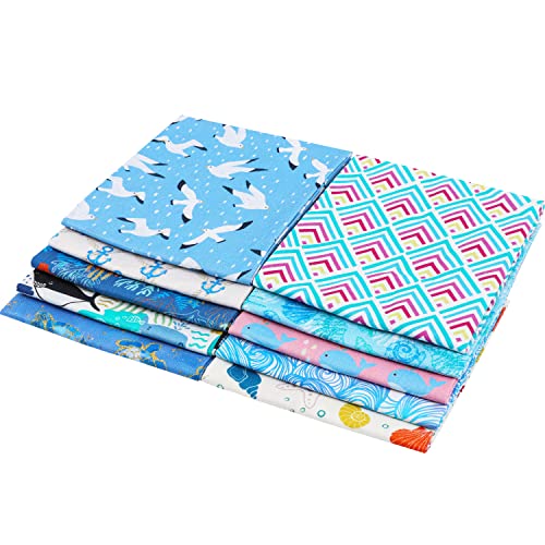 Craftido -25 Options- 100% Cotton Quilting Fabric Bundles 10pcs Fat Quarters 18”x21”-Medium Weight 5.2 oz- Soft Cotton for Quilting, Sewing Project, Patchwork, DIY Crafts – Blue Sea - color: Blue Sea