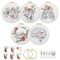 5 Sets Skull Embroidery Kits for Beginners Adults, Anatomy Embroidery Starter Kit for Doctors Nurses Christmas Gifts with Floral Stamped Pattern DIY Needlepoint Kit Cross Stitch Set Includes 2 Hoops - size: organ