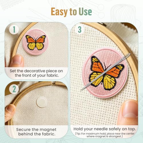 DELLAN 2-Pack Embroidered Patch Magnetic Needle Minder, Butterfly - color: Butterfly&Butterfly