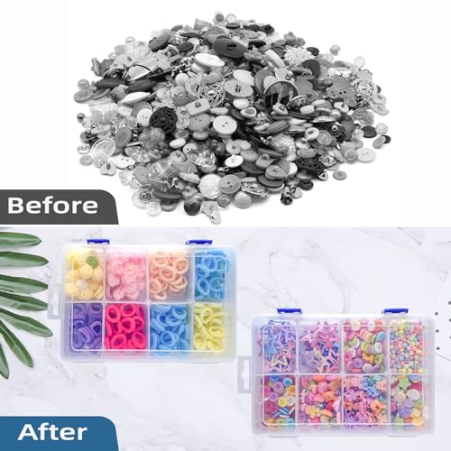 2 Pcs 8 Grids Clear Plastic Storage Box with Adjustable Dividers, Stackable 8 Compartments Small Organiser Box Container for Accessories Beads Jewelry Earring Tool, 7.48×5.23×1.8 Inches