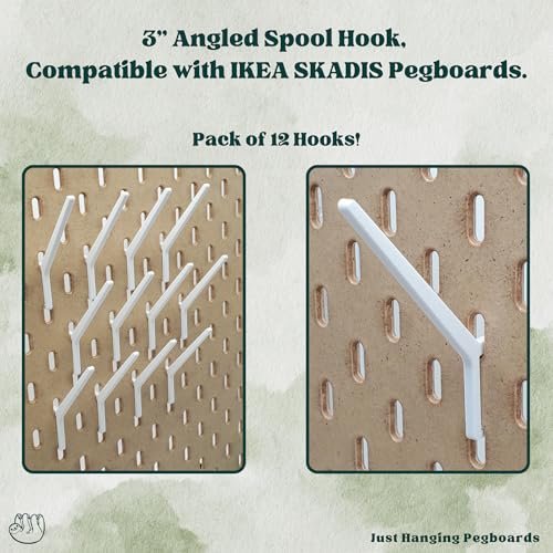 'Just Hanging Pegboards' Angled Spool Hooks Compatible with IKEA SKADIS – Pegboard Accessories for Thread, Embroidery & Sewing – Craft Room Organizer for Creative Workspaces (Glossy White, 12 Pack) - color: Glossy White