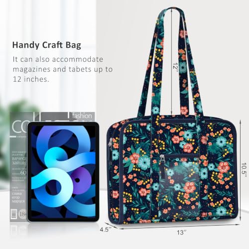 FINPAC Sewing and Craft Supplies Storage Tote Bag with Clear Pockets - color: Navy Bloom