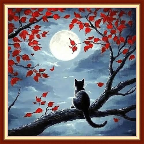 Redxing Stamped Cross Stitch Kits Embroidery kit for Beginners Adults Full Range of Embroidery Patterns Starter Kits DIY Printed Cross Stitch Kits Needlepoint Kits 11CT-Cat Admiring Moon 18x18 inchs - color: Artskits17