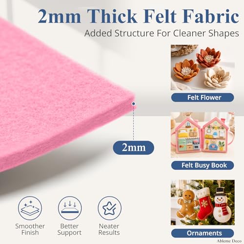 12" x 12" Felt Sheets for Crafts, 2mm Stiff Felt Fabric (12 Pcs), Light Pink - color: Light Pink