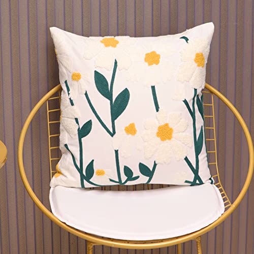 Set of 2 Embroidered Decorative Throw Pillow Covers Couch Square Pillowcases Cushion for Bedroom Sofa Farmhouse Decor 18x18 Inch (Spring Flower) - color: Spring Flower