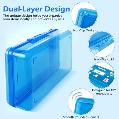 Double Layer Plastic Clear Hard Pencil Cases Box with Personalized sticker - color: Green-Stickers