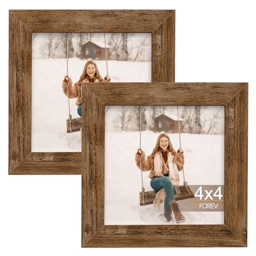 TOFOREVO 4x4 Picture Frames set of 2, Rustic Brown - color: Rustic Wood, size: 4x4