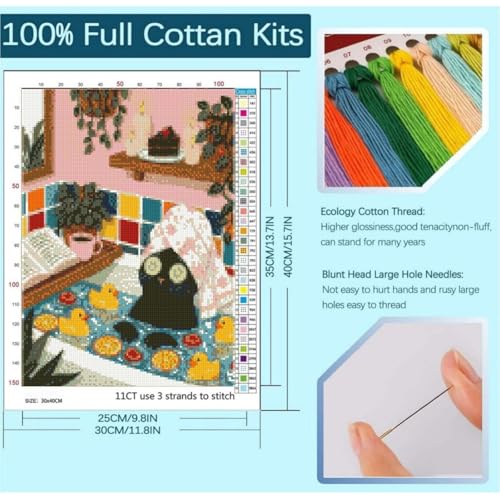 niurenmaoyi Black Cat Stamped Cross Stitch Kits for Beginner,12X16In - color: Cross Stitch Kits for Adults - 0525-4