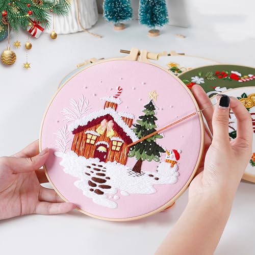 Huacan Embroidery Kits for Adults Beginner 4 Pcs Stamped Christmas Tree Pattern Stitching DIY Sewing Kit 7.9 x 7.9 Inch - color: Christmas Tree 2
