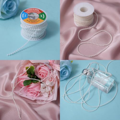 3mm Millet Beads Crafts Faux Pearl Beads Garland Pearl Bead Roll Strand of Pearls to Decorate Floral Centerpieces Wedding Party Favor Christmas Tree(33 Feet White) - color: White, size: 3 mm