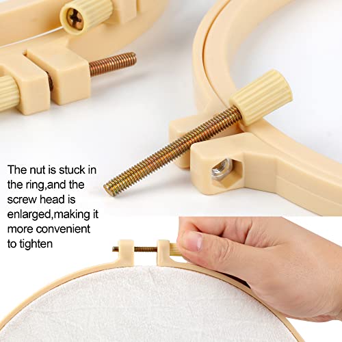 6 Pcs Embroidery Hoop 6 Size, Round Plastic Cross Stitch Hoop with 16 Needles (3.6In to 10.7 in), Small Embroidery Hoop, Cross Stitch Hoops and Frames, Suitable for Embroidery, Craft Sewing - style: Burlywood