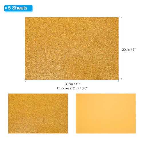 PATIKIL Golden Shiny EVA Glitter Foam Sheet 11.8 x 7.9 Inch 2mm Thick Sparkle EVA Glitter Felt for Crafts DIY Project, 5 Pcs - color: Golden