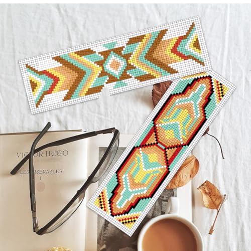 BEUNITONE Cross Stitch Bookmarks Kit 6 Pcs Geometric Pattern DIY Bookmarks Cross Stitch Kits for Beginners Boho Floral Fabric Bookmark Kit Traditional Decorative Counted Knitting Kit 8''x2.4'' - style: Indian Floral Pattern