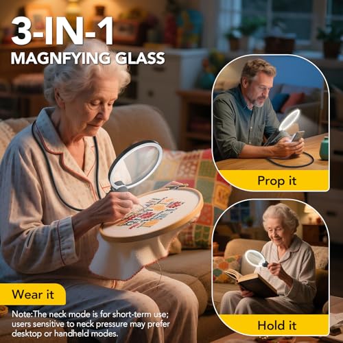 2500mAh Magnifying Glass with Light, 5X Hands Free Magnifier for Reading - size: 2500mAh
