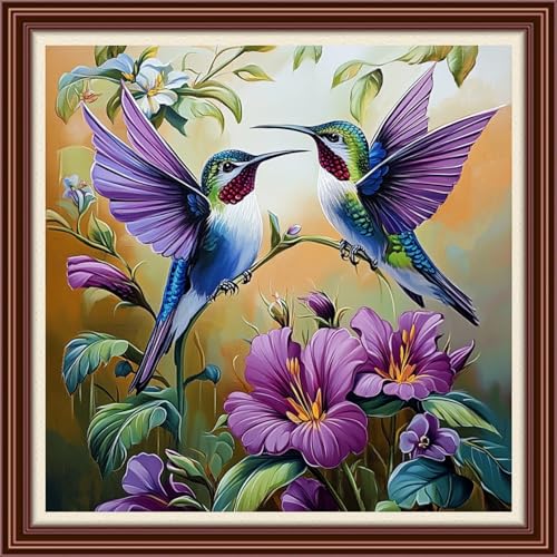 Dimxvean Counted Cross Stitch Kits for Adults,11CT Unprinted Cross-Stitch Pattern Embroidery Kit Cross Stitching Kit Supplies Needleworks Set-Hummingbird Flower 18x18 inchs - color: SetColor11