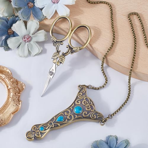 SUNNYCLUE 4 Inch 1pc European Scissors Small Sewing Scissor Chains Turquoise Embroidery Style Stainless Steel Necklace Blade Shears for Cutting Fabric Needlework Tools Craft Supplies Women Adult - style: 0