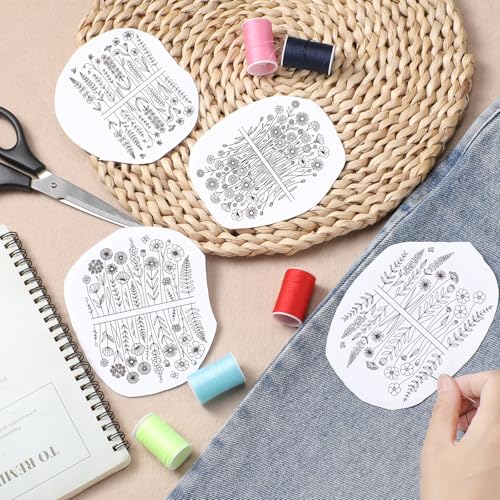 Floral Water Soluble Embroidery Patterns, 5 Sheets Stick and Stitch Embroidery Papers Wash Away, Transfer Paper with Pre-Printed Flower Leaves Designs Customized Gifts for Hand Sewing Lovers Beginners - size: Flower A