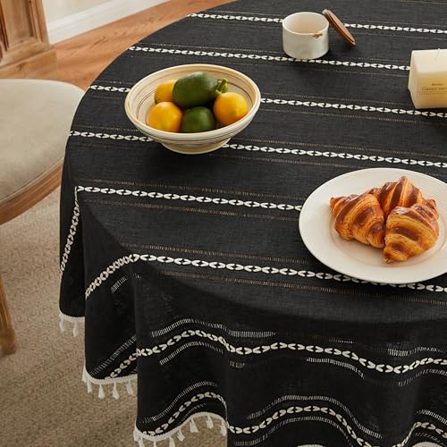 ZeeMart Hemstitched Striped Boho Table Cloth, 60 Inch Round Black - color: Black, size: 60" (Round)