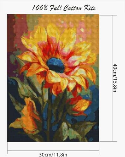 MjhRcll Flowers Stamped Cross Stitch Kits,Daisy Embroidery Starter Kit for Beginners,Cross Stitch Kits for Adults 12×16 Inch - color: X1926