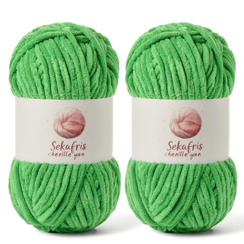 Chenille Yarn for Crocheting Size 5 Bulky Yarn, 2 Christmas Green - color: 2 Christmas Green