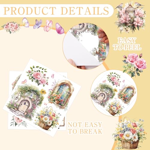 16 Pcs Garden Birds Rub-On Transfers for Furniture & Crafts - style: Pink Garden