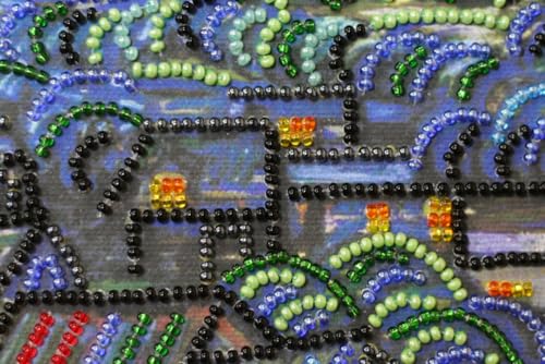 Wizardi Bead Embroidery Kit - Starlight Night. Colorful Beads, Beading Needles. DIY Kit. Embroidery for Beginners. Home Decor. AB-397 Abris Art - color: Starlight night