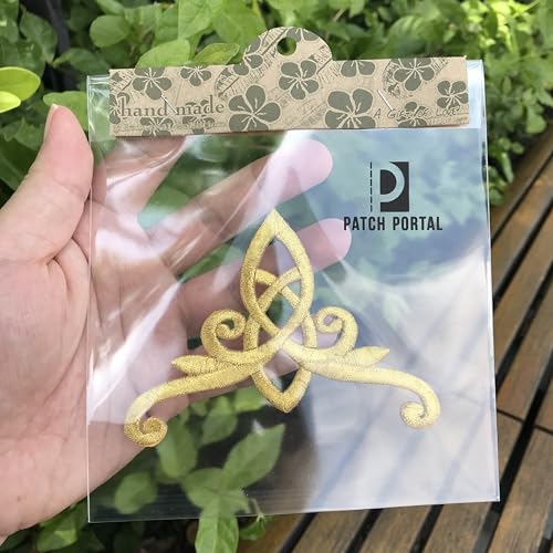 Gold Celtic Knot Crown Iron On Patch, 4x3 Inch Royal Applique DIY Decor