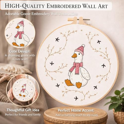 secrncy Goose Embroidery Kit for Beginners with Pre-Printed Fabric