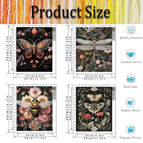 Tiwabb 4 Pack Insect Flowers Stamped Cross Stitch Kits for Adults Beginners - color: Insect