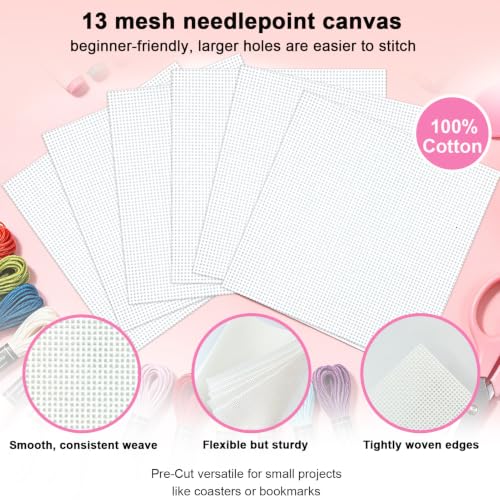 HejVulkan Needlepoint Kit for Beginners, All-in-One Needlepoint Starter Set - color: white 13mesh