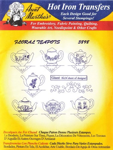 Aunt Martha's Hot Iron Transfers 3898 Floral Teapots