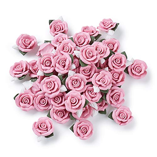 Beadthoven 20-Piece Flatback Pink Rose Handmade Porcelain Cabochons Flower Charms China Clay Beads Charms Jewelry Embellishment Supplies for Gluing DIY Jewelry Making Finding Supplies Stud Earring - color: 0Pink Clay Rose#23~25mm