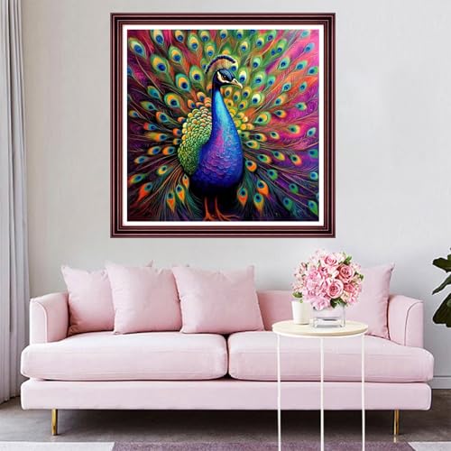 Funchey Counted Cross Stitch Kits for Adults Needlepoint Kits Unprinted Cross Stitching Embroidery Kit 11CT Cross Stitch Supplies-Beautiful Blue Peacock 18x18 inch - color: ArtsKit06