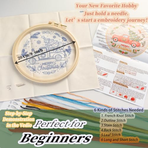 FONNUY Crewel Christmas Embroidery Kit for Beginners, Cross Stitch Set Winter Snow Scene Pine Owl Pattern for Adults, Easy to Follow Color Thread Needlework, 8'' Hoop (Tree 1) - style: Tree 1