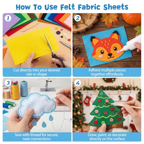 12x12Inch 132Pcs Felt Sheets for Crafts, 40 Colors Craft Supplies - size: 12x12/132pcs
