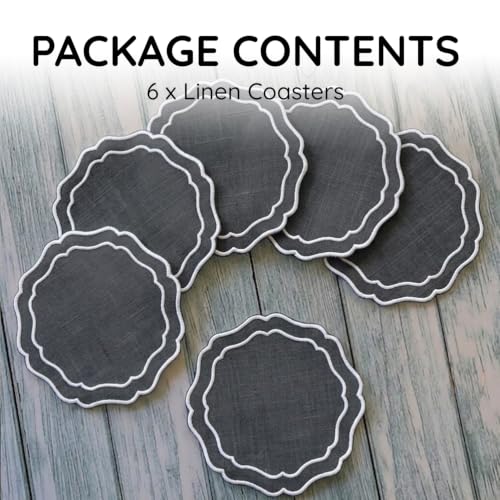 Linen Coasters for Drinks, Set of 6, 6 inch, Pewter - color: 1263 - Pewter, size: 6 inches