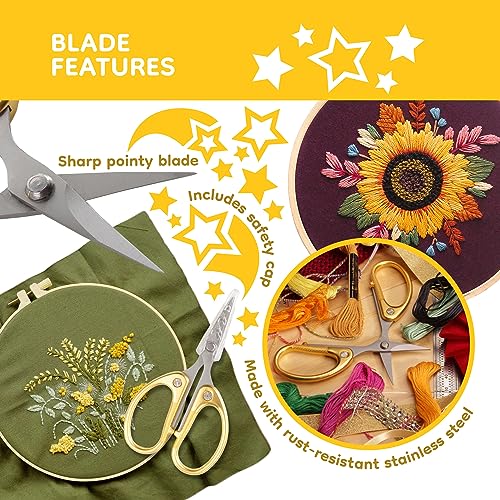 JubileeYarn Sharp Titanium Embroidery Craft Scissors w/Sheath - Gold - 3 Pairs - color: Gold, size: 3 Units