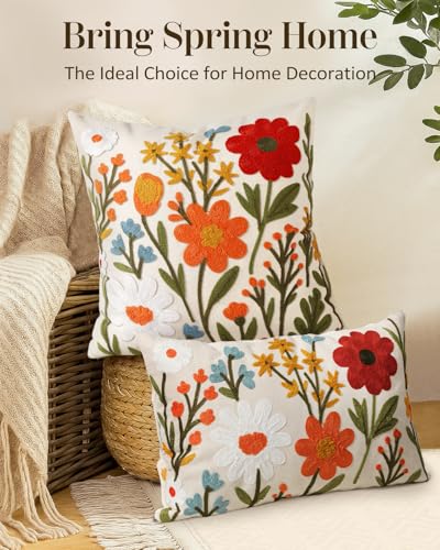 Embroidered Throw Pillow Cover 20x20 Inch, Flower Cluster - color: Flower Cluster, size: 20" x 20" (Pack of 1)