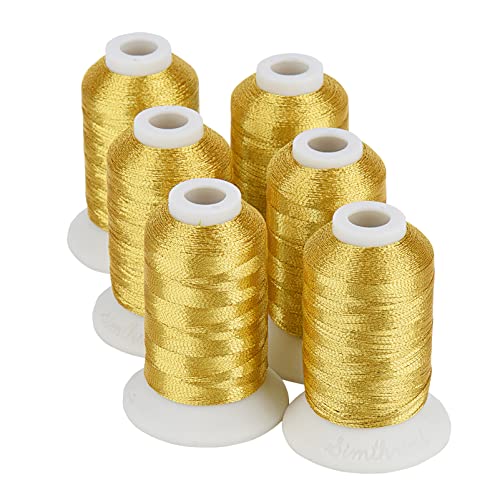 Simthread 6 Gold Metallic Embroidery Machine Thread 500M(550Y) for Embroidery and Decorative Sewing - color: 6 Gold