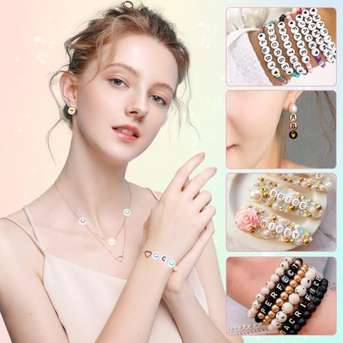 Amaney 1500 Pieces 6 Colors 4x7mm Round Acrylic Alphabet Letter Beads A-Z Mixed and Crystal Line for Jewelry Making - color: Multicolor, size: 7x4mm